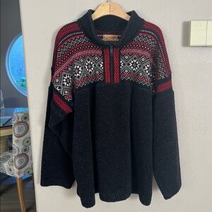 Heli Skiing sweater Fair Isle 1/4 Zip Wool Knit Insulated Ski fleece